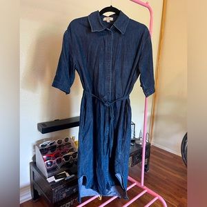 Dark Navy Denim Midi Dress with pockets